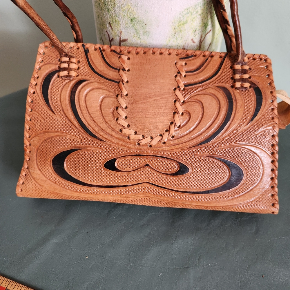 Handcrafted Tan and Black Faux Leather Bag